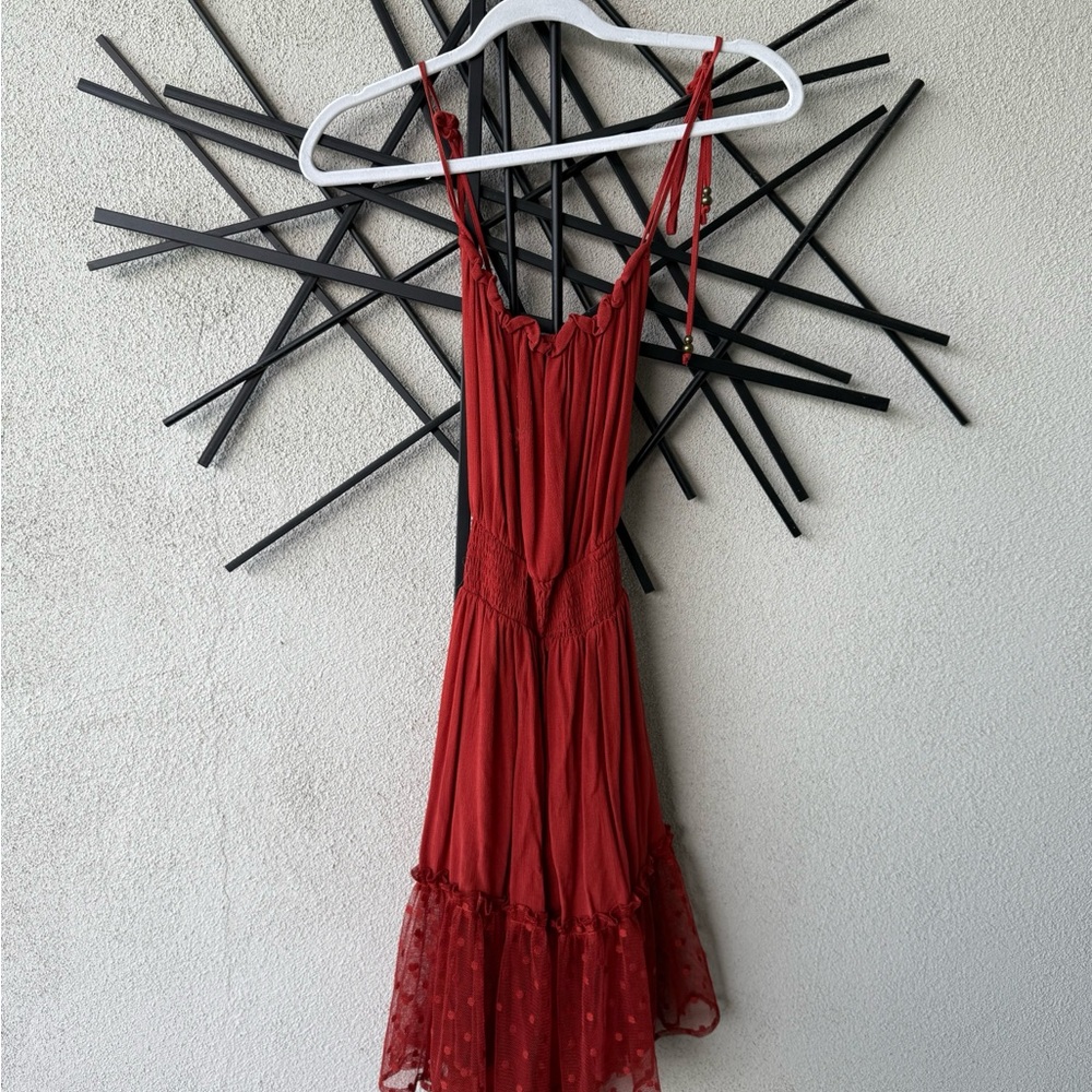 Wild Moss Rust Red Boho Mini Dress